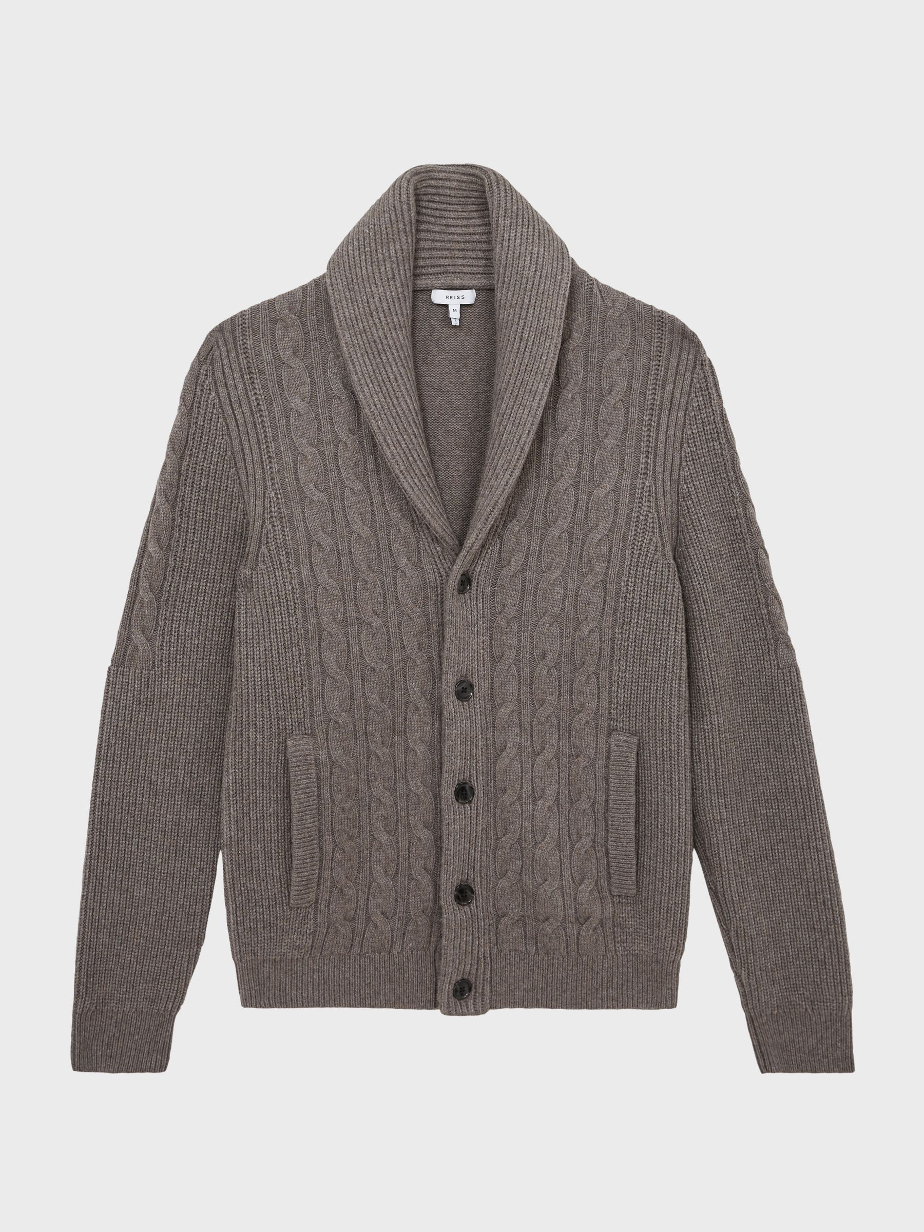 Reiss Romash Shawl Collar Cable Knit Wool Cashmere Cardigan - REISS