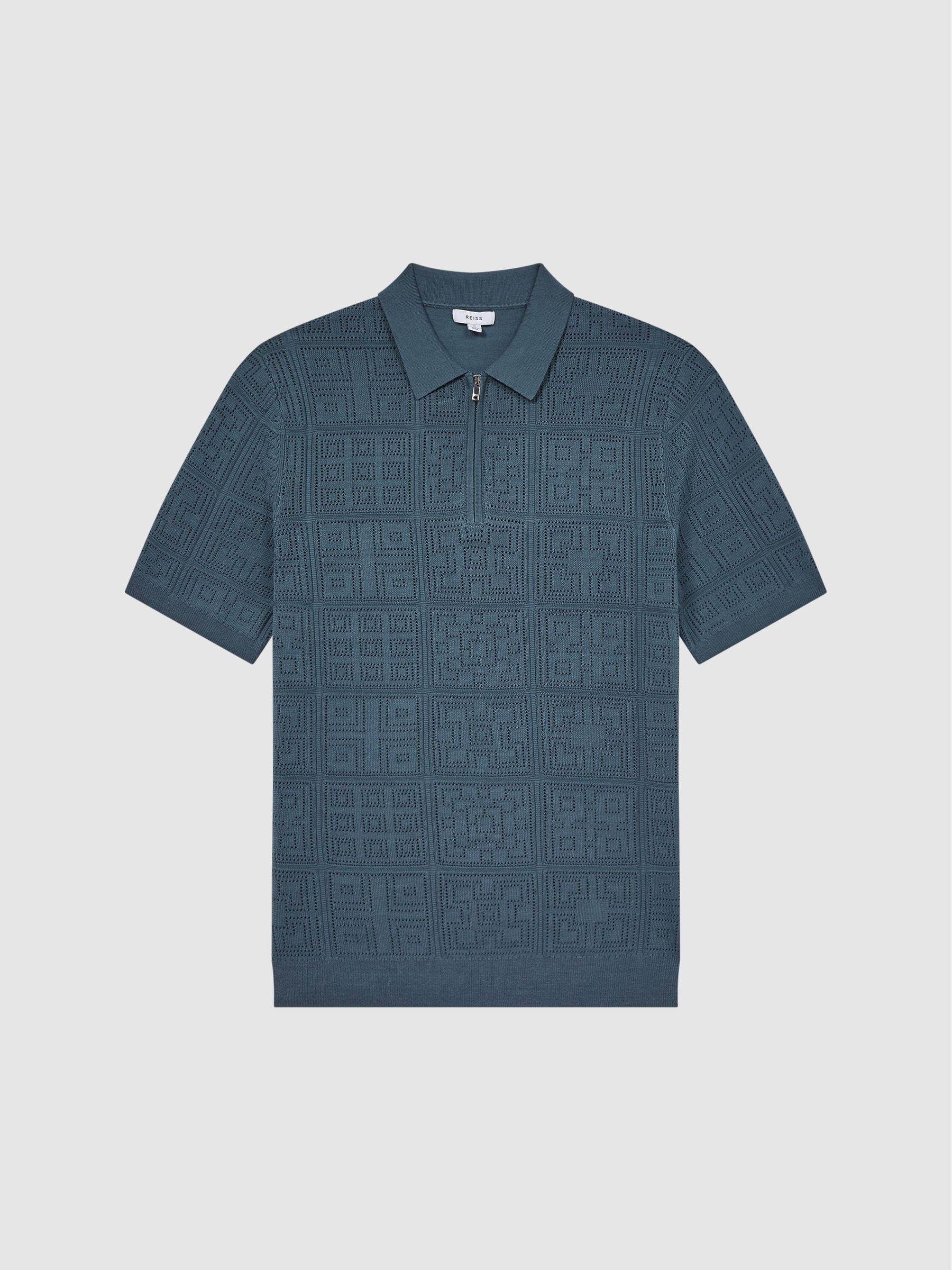 Reiss Mosaic Half Zip Textured Polo Shirt - REISS
