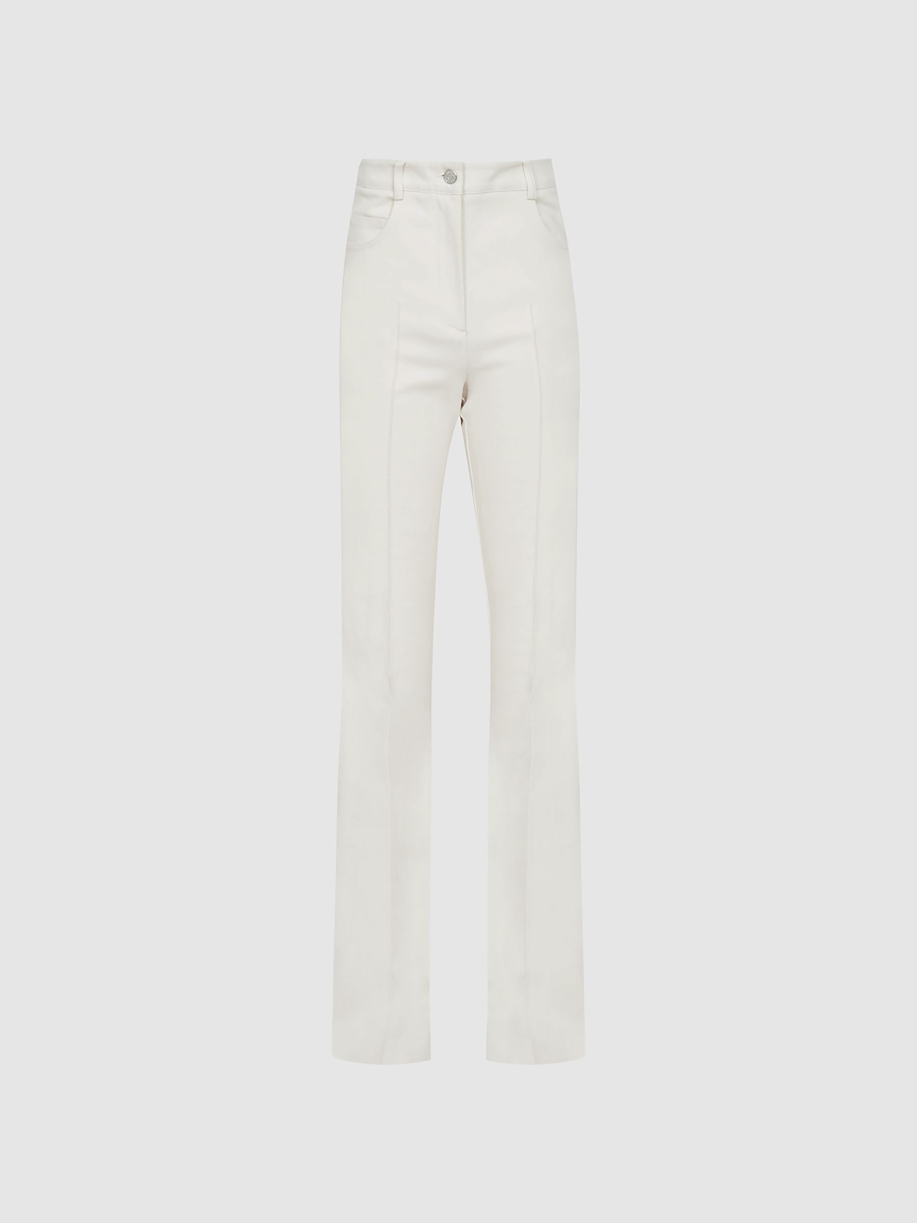 High Rise Flared Trousers in Cream - REISS