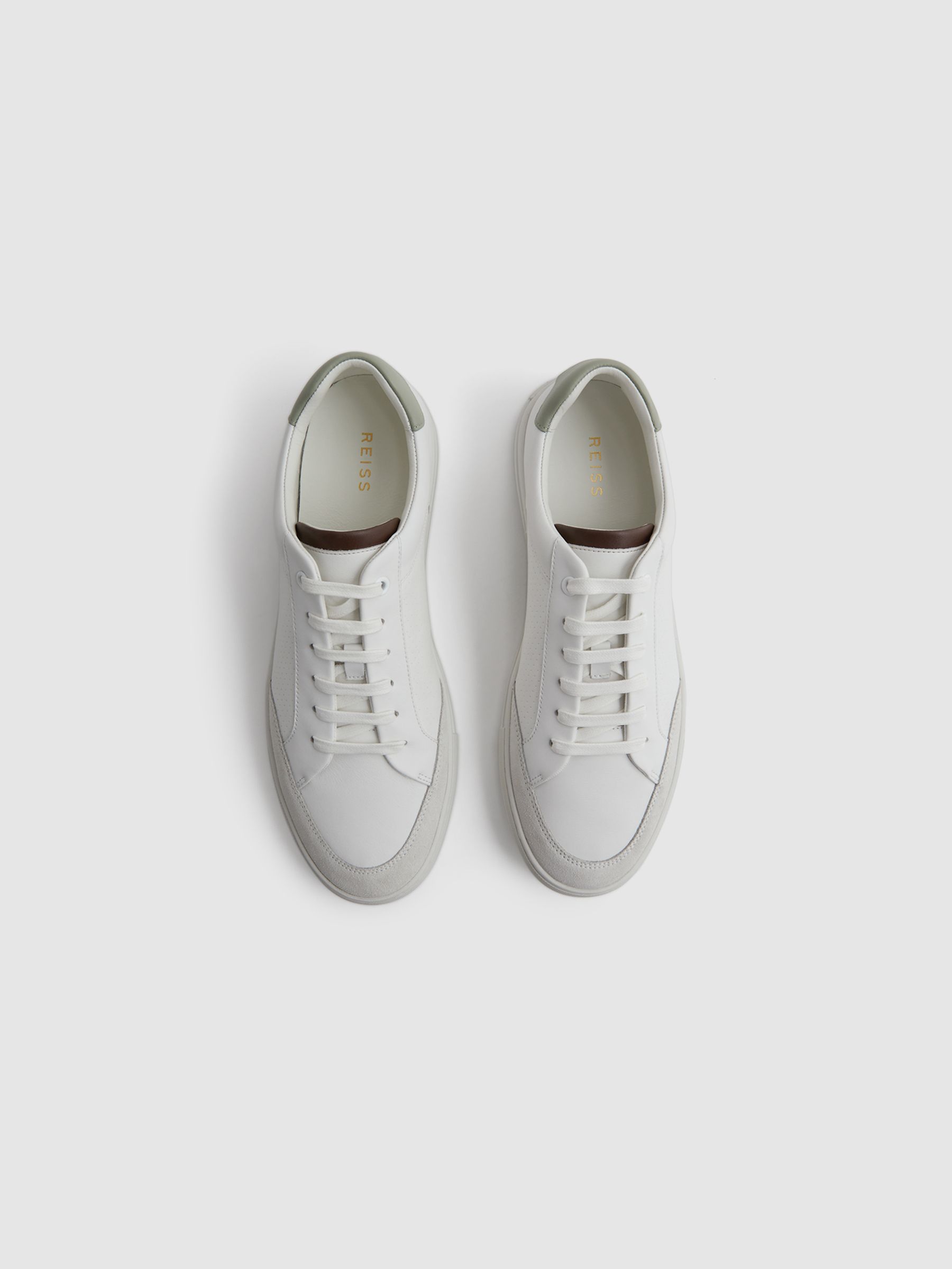 Reiss Ashley Perf Leather Contrast Sole Trainers - REISS