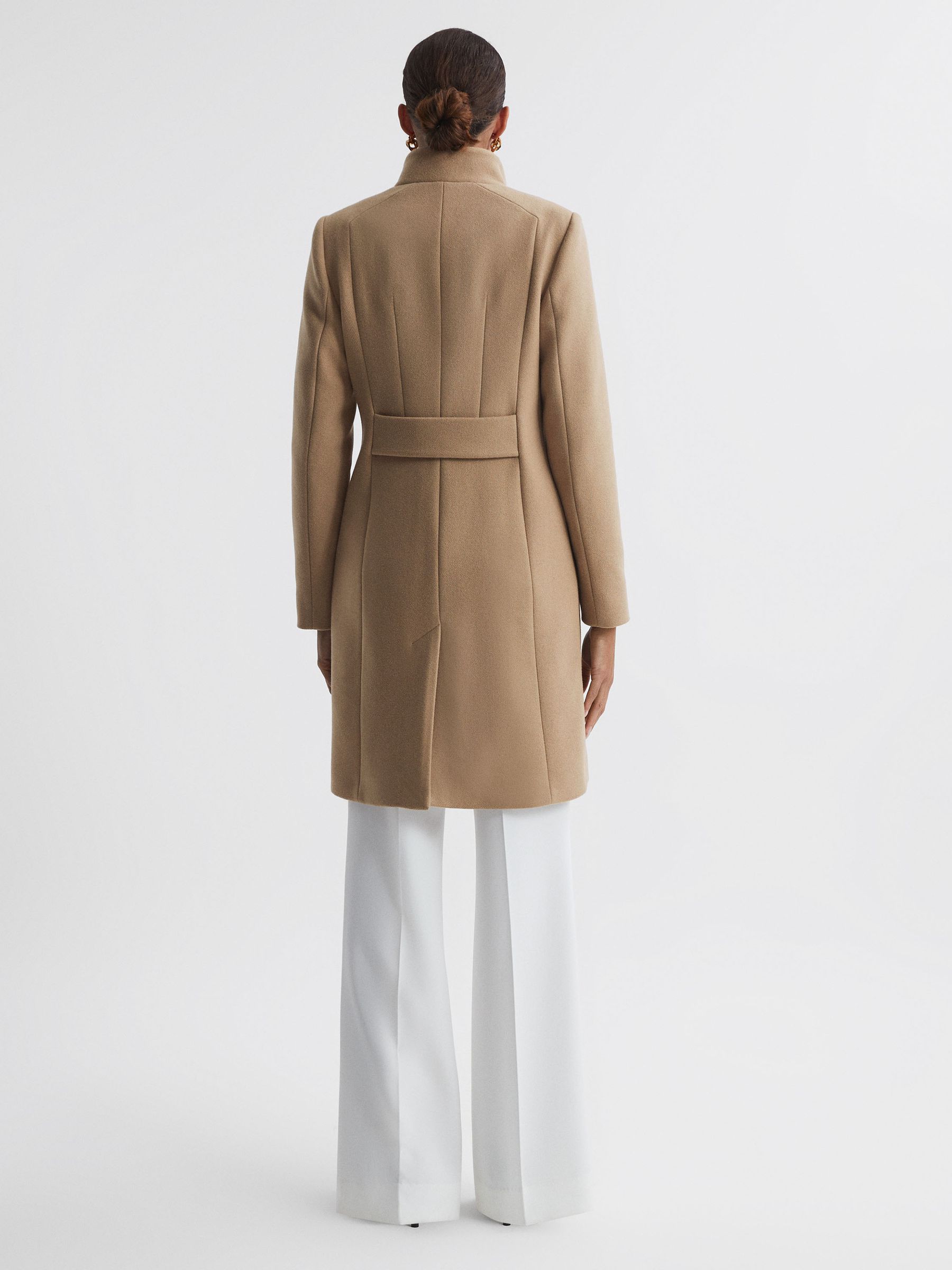 Petite Wool Blend Mid-Length Coat in Camel - REISS