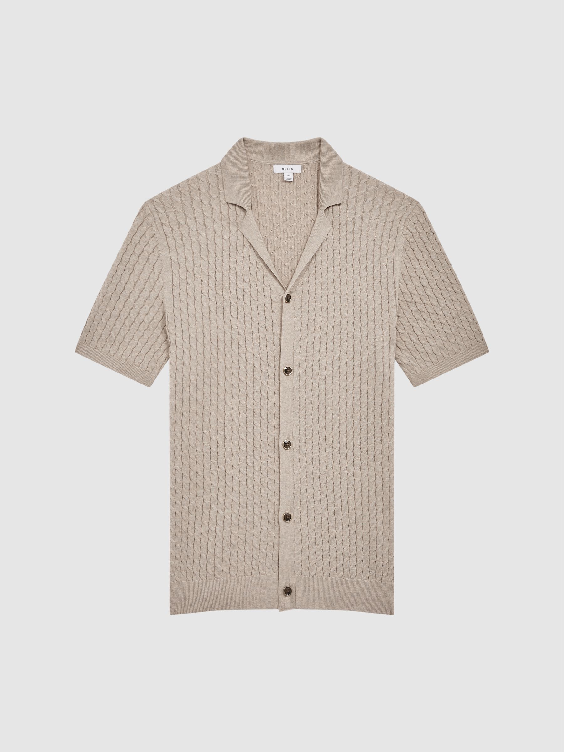 Reiss Grande Cable Knit Cuban Collar Button Through Shirt - REISS