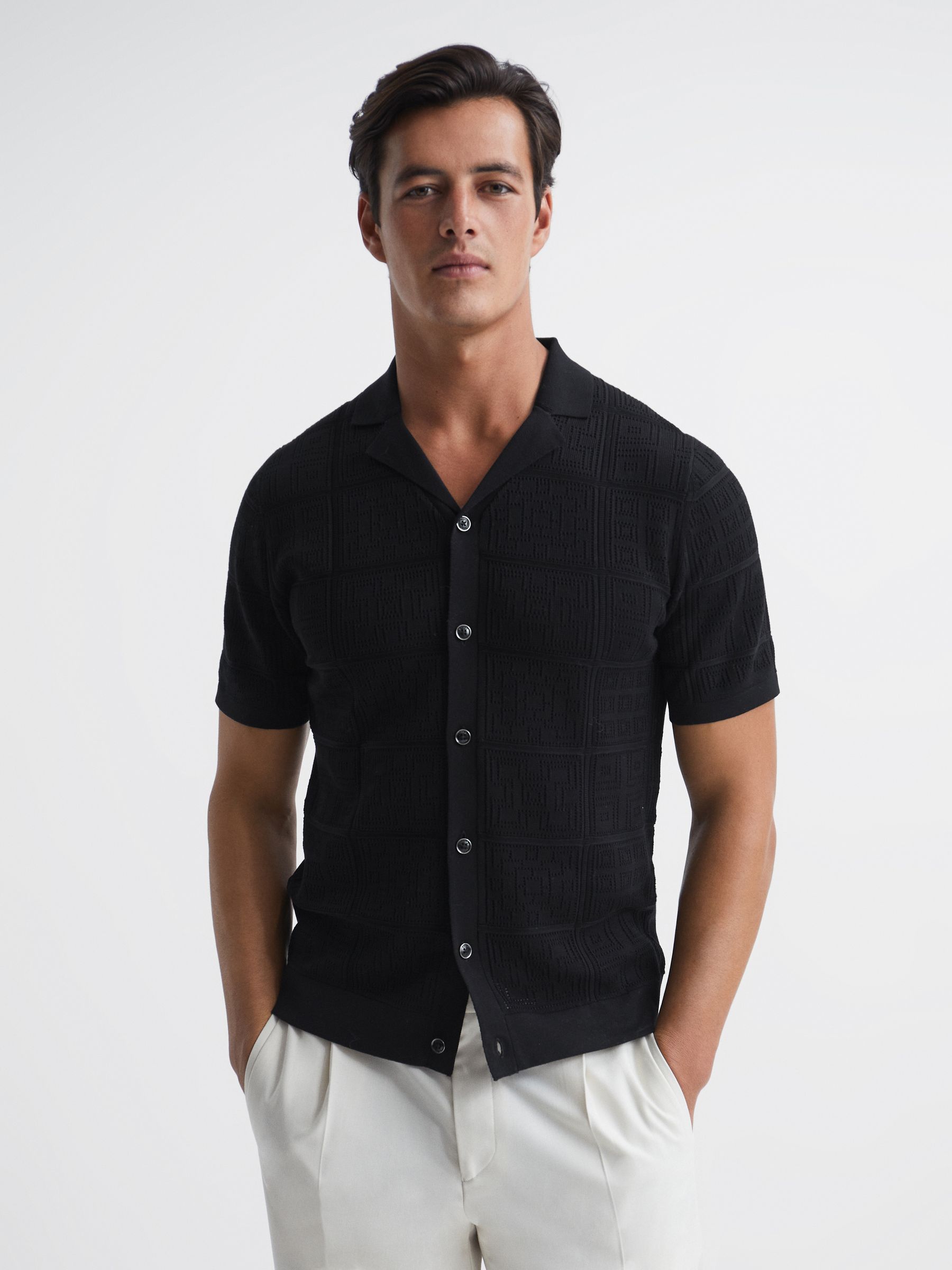Reiss Amersham Textured Button Through Shirt | REISS USA