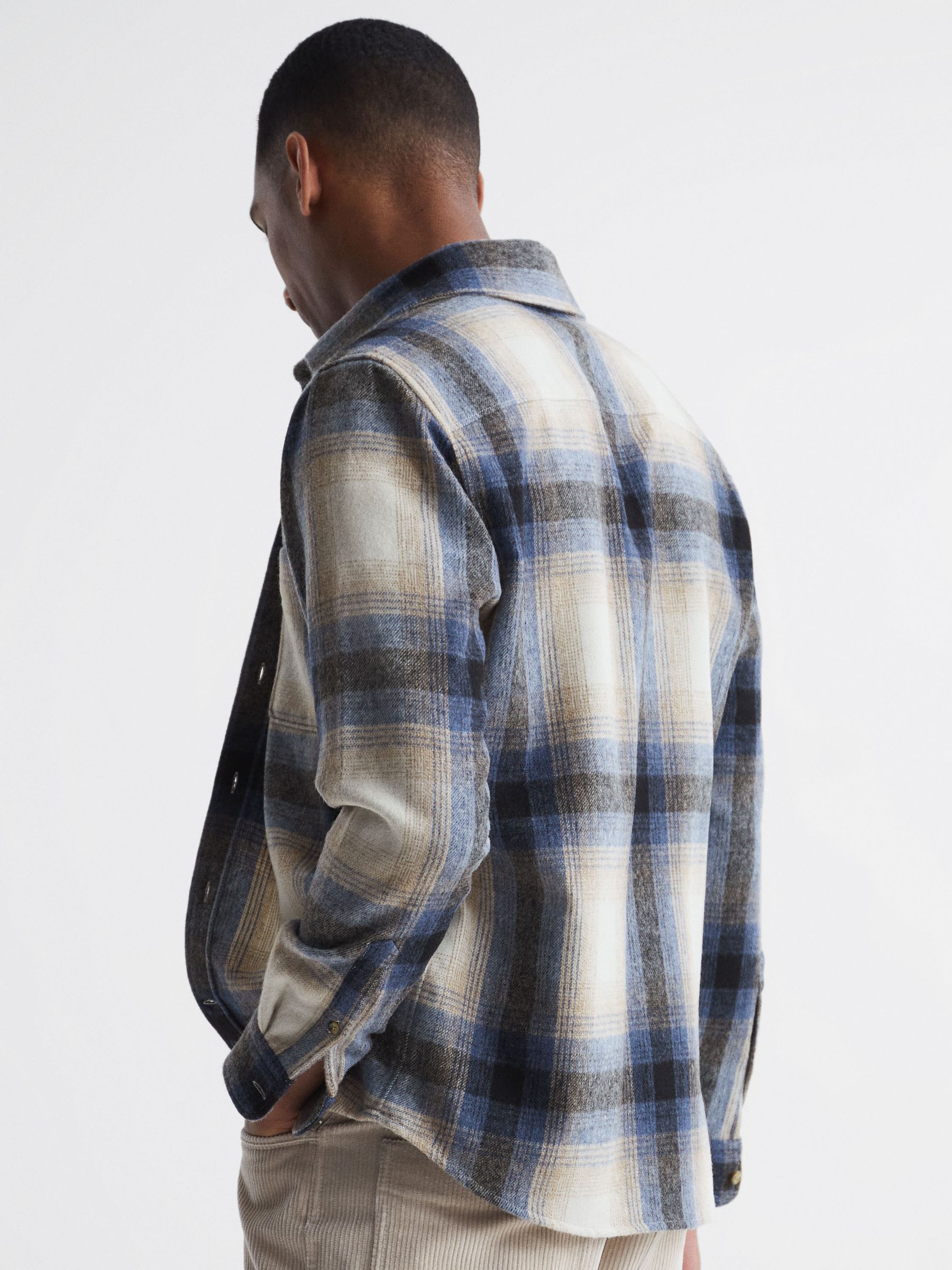 Reiss Frey Long Sleeve Brushed Checked Overshirt - REISS