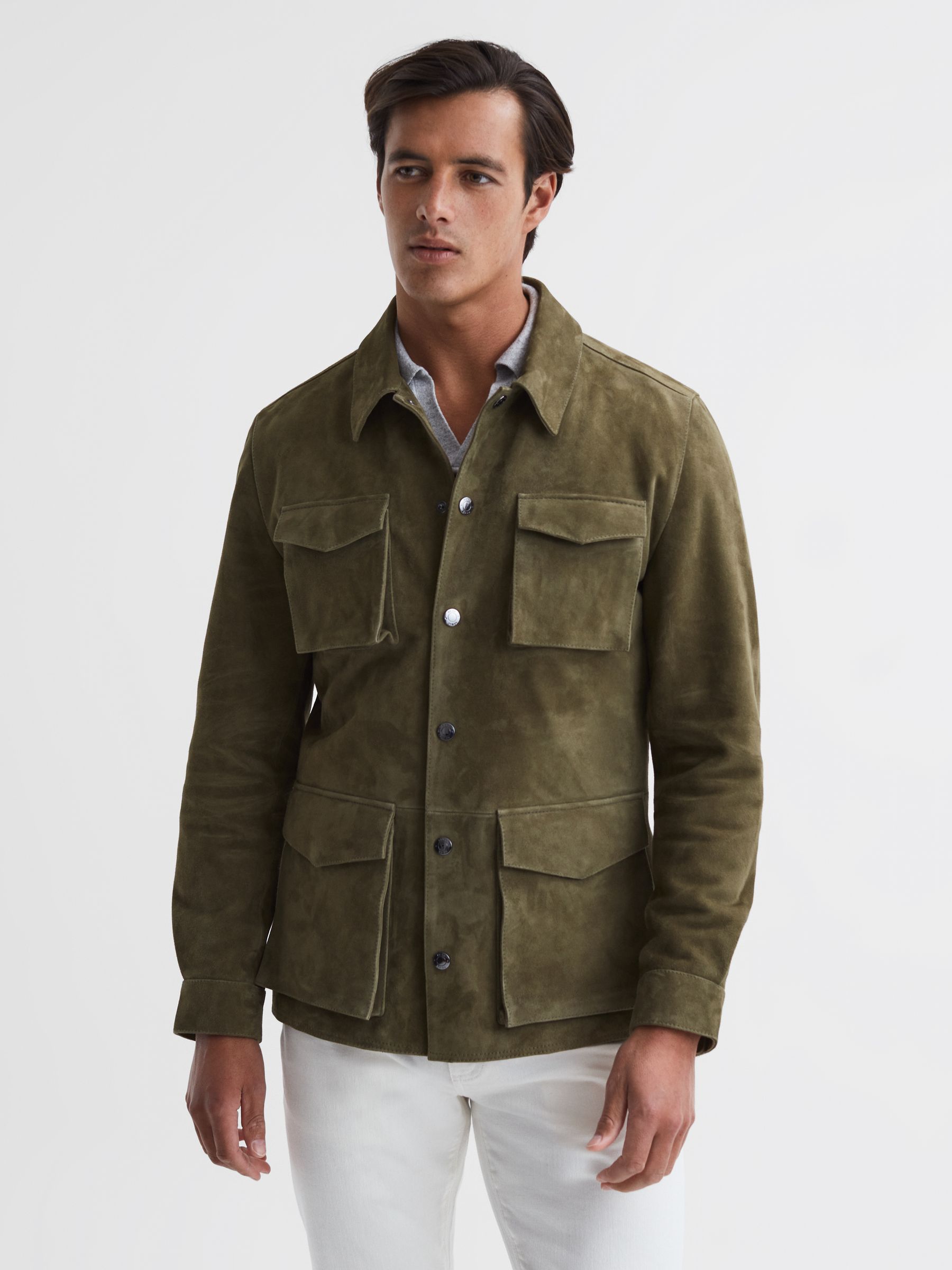 Reiss Mays Suede Long Sleeve Four Pocket Jacket | REISS USA