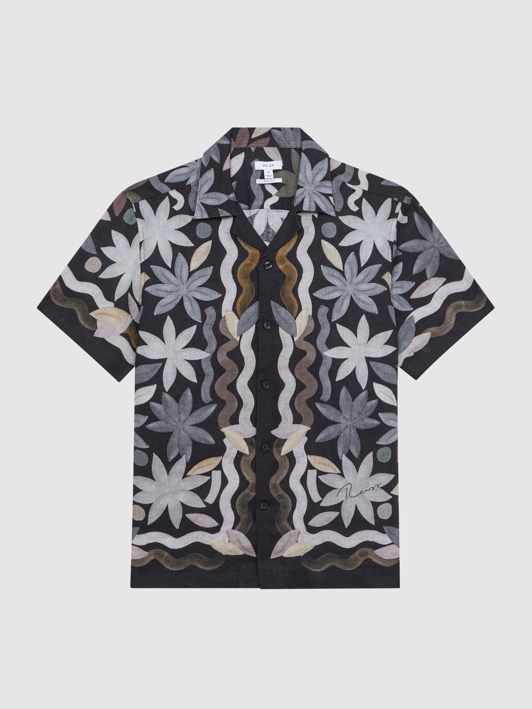 Reiss Delphi Linen Floral Cuban Collar Shirt - REISS