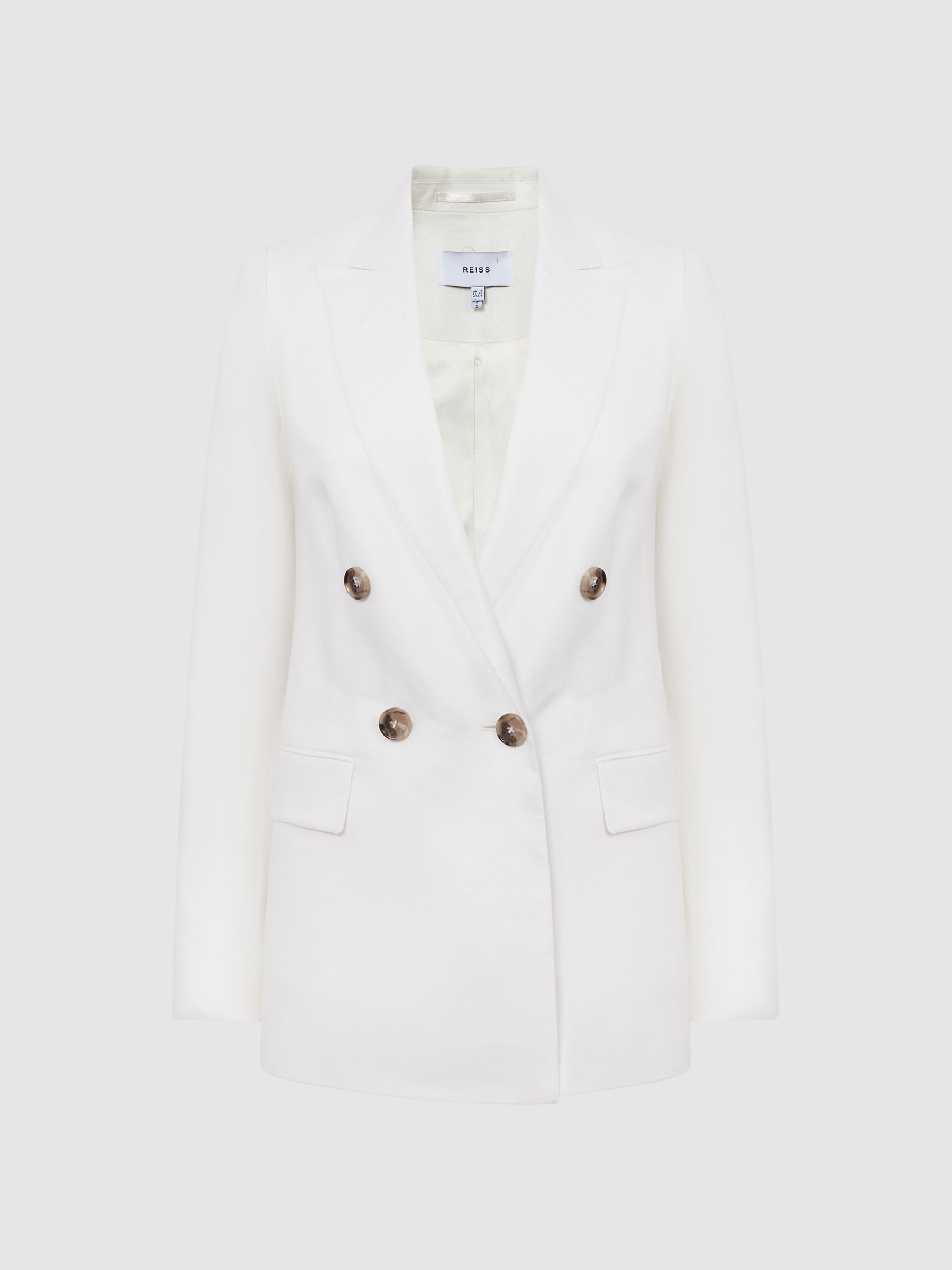 Petite Double Breasted Linen Blazer in White - REISS