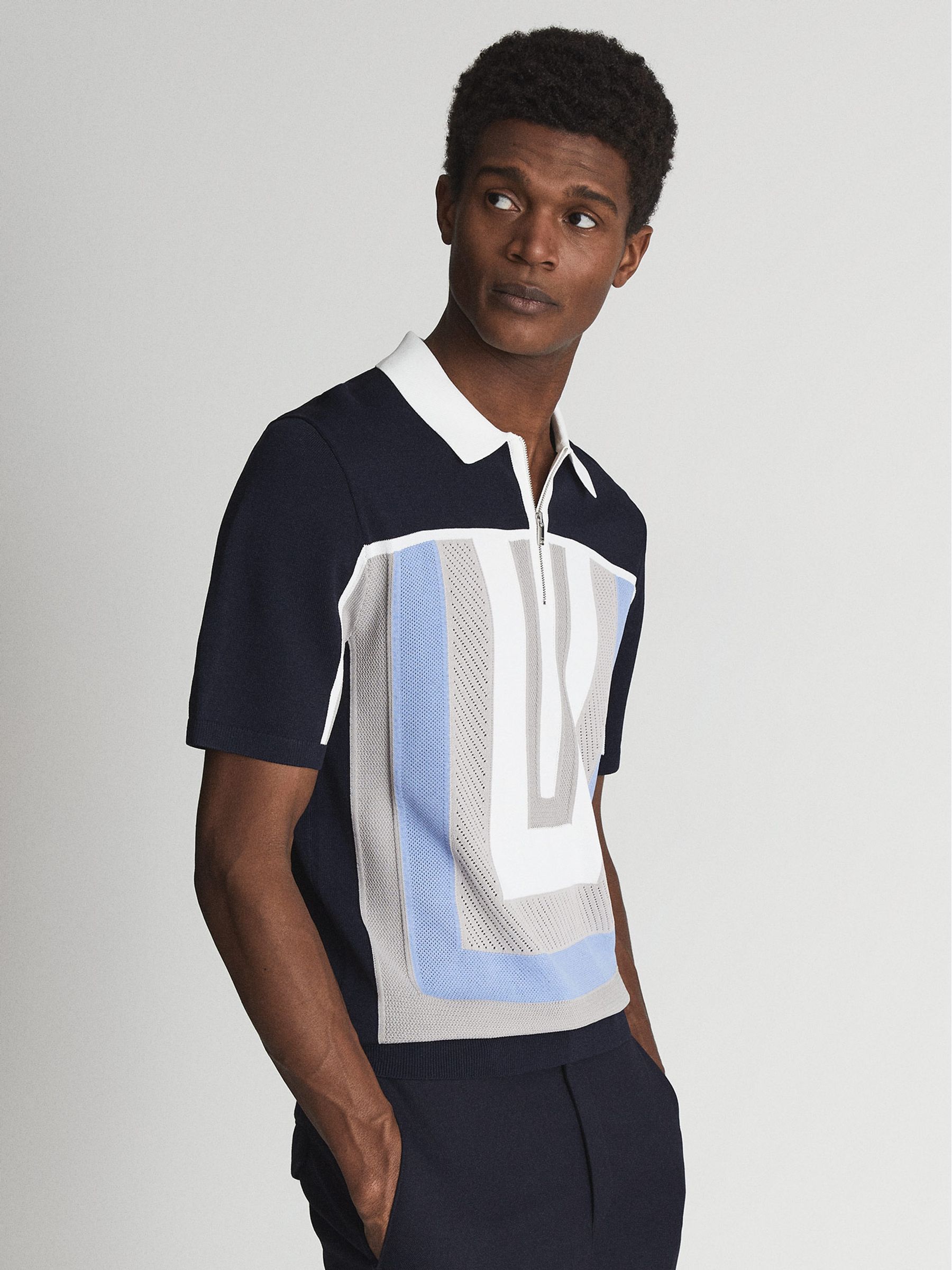 Reiss Pash Half Zip Colourblock Polo T-Shirt - REISS