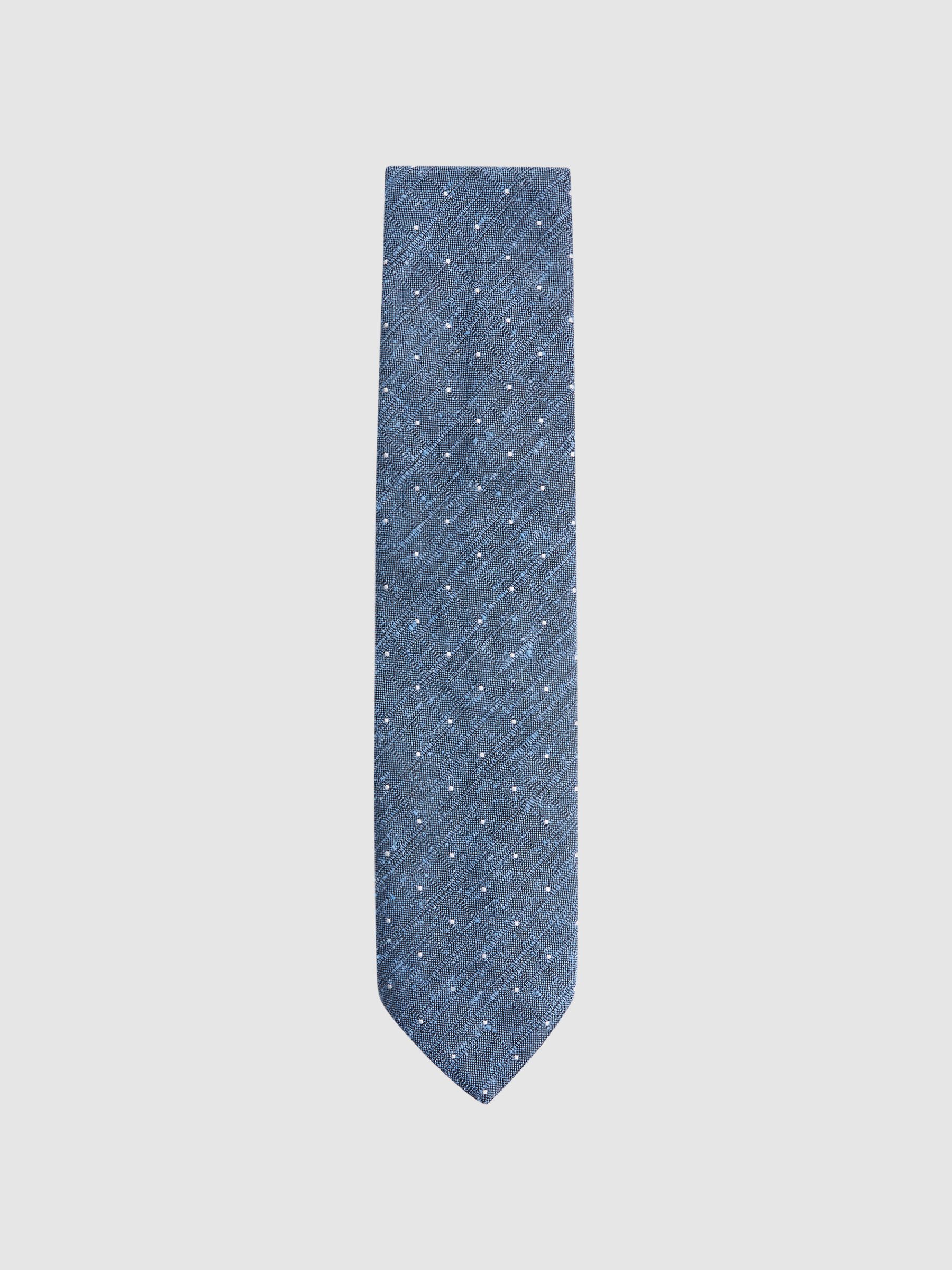 Silk Textured Polka Dot Tie in Airforce Blue - REISS