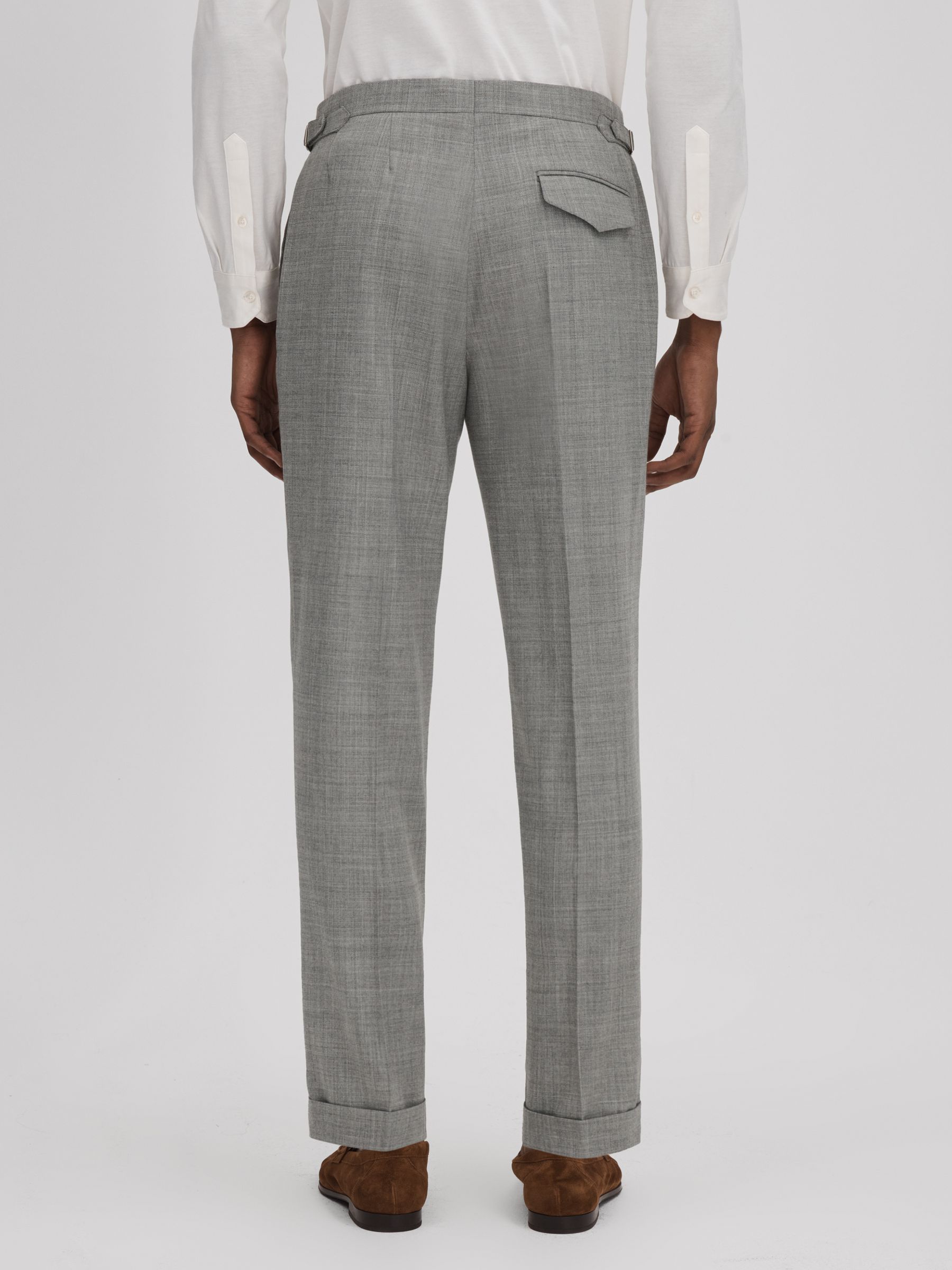 Reiss Soft Grey Valentine Slim Fit Wool Blend Trousers with Turn-Ups