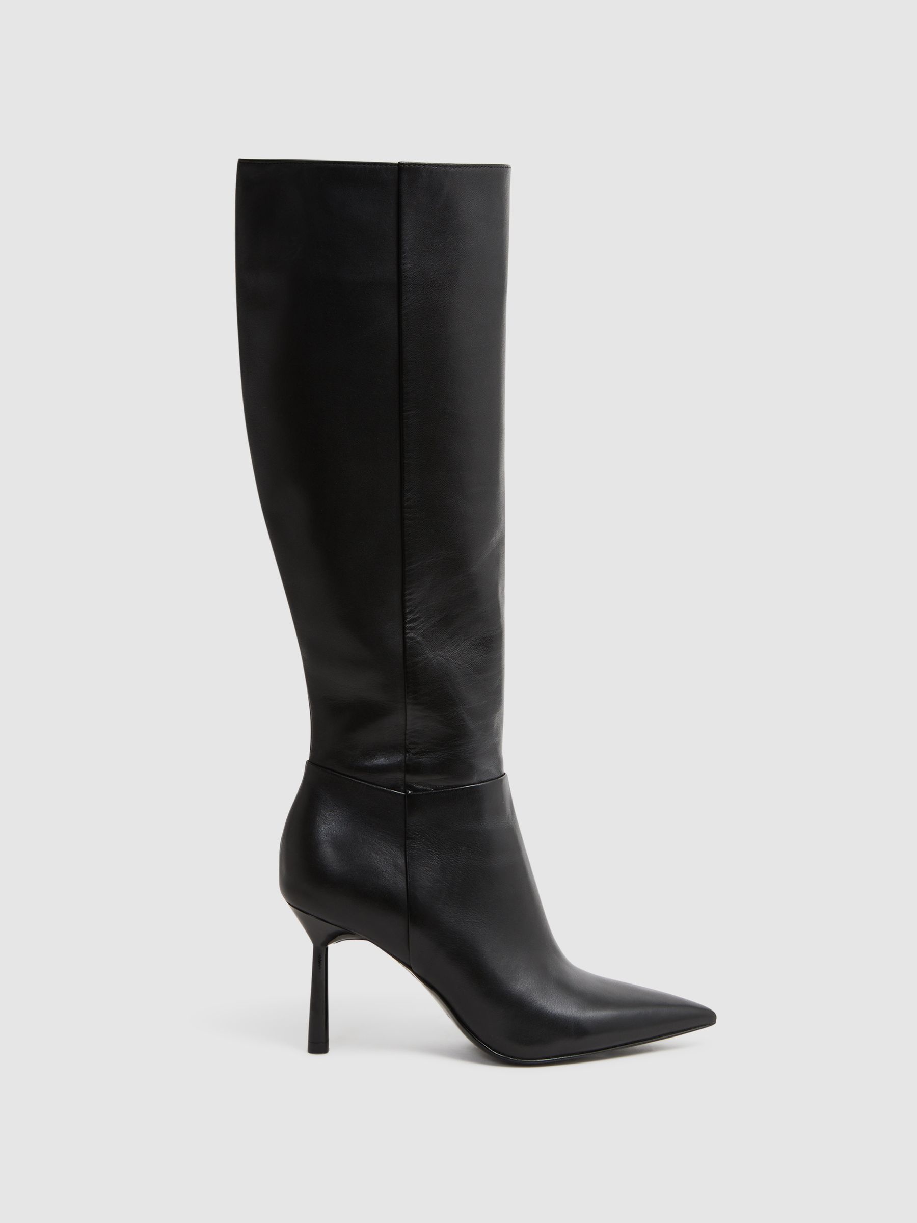 Reiss Gracyn Leather Knee High Heeled Boots | REISS USA