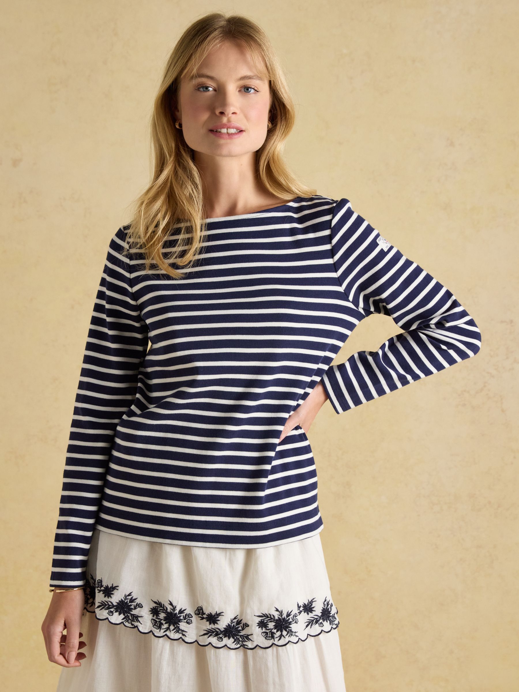 Joules Harbour Brown/ White Boat Neck Breton Top main image 0