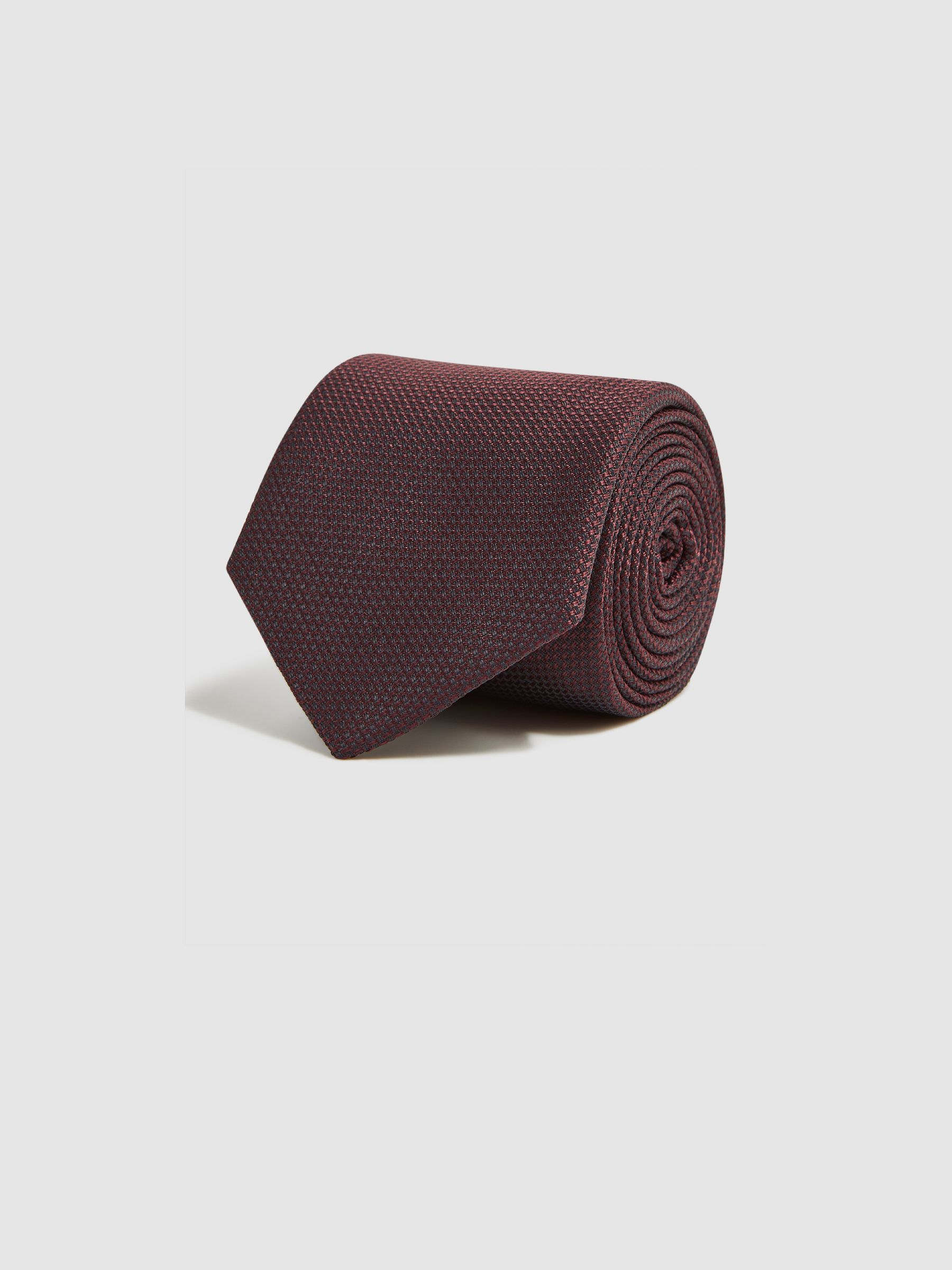 Textured Silk Tie in Burgundy - REISS