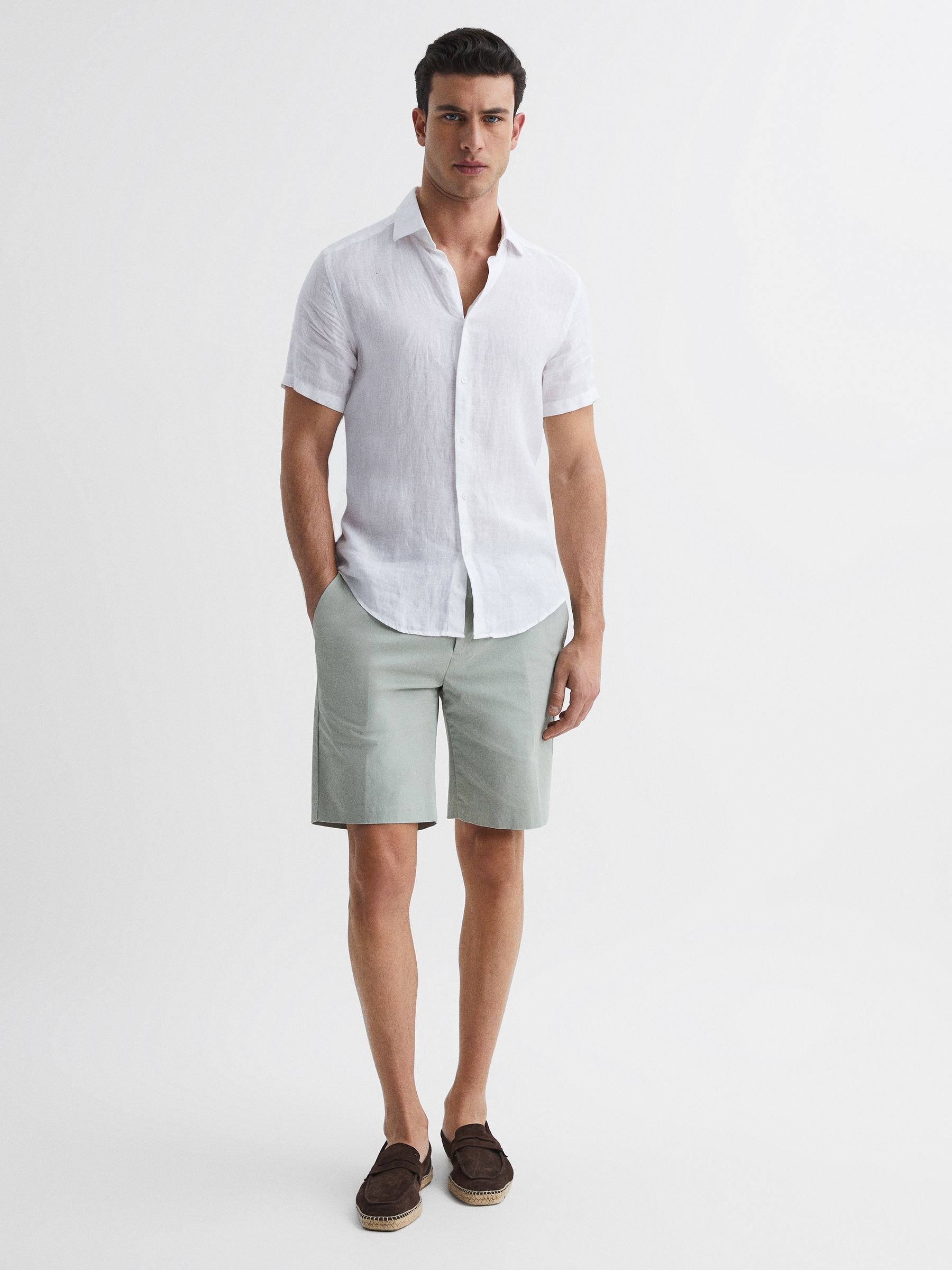 Reiss Holiday Slim Fit Linen Button-Through Shirt - REISS