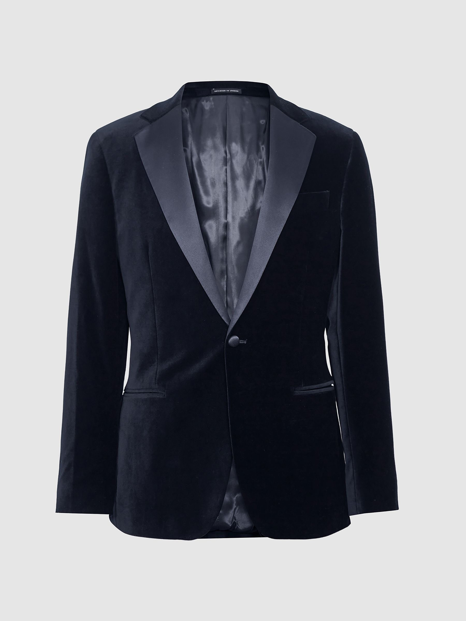 Modern Fit Velvet Single Breasted Tuxedo Jacket in Navy - REISS