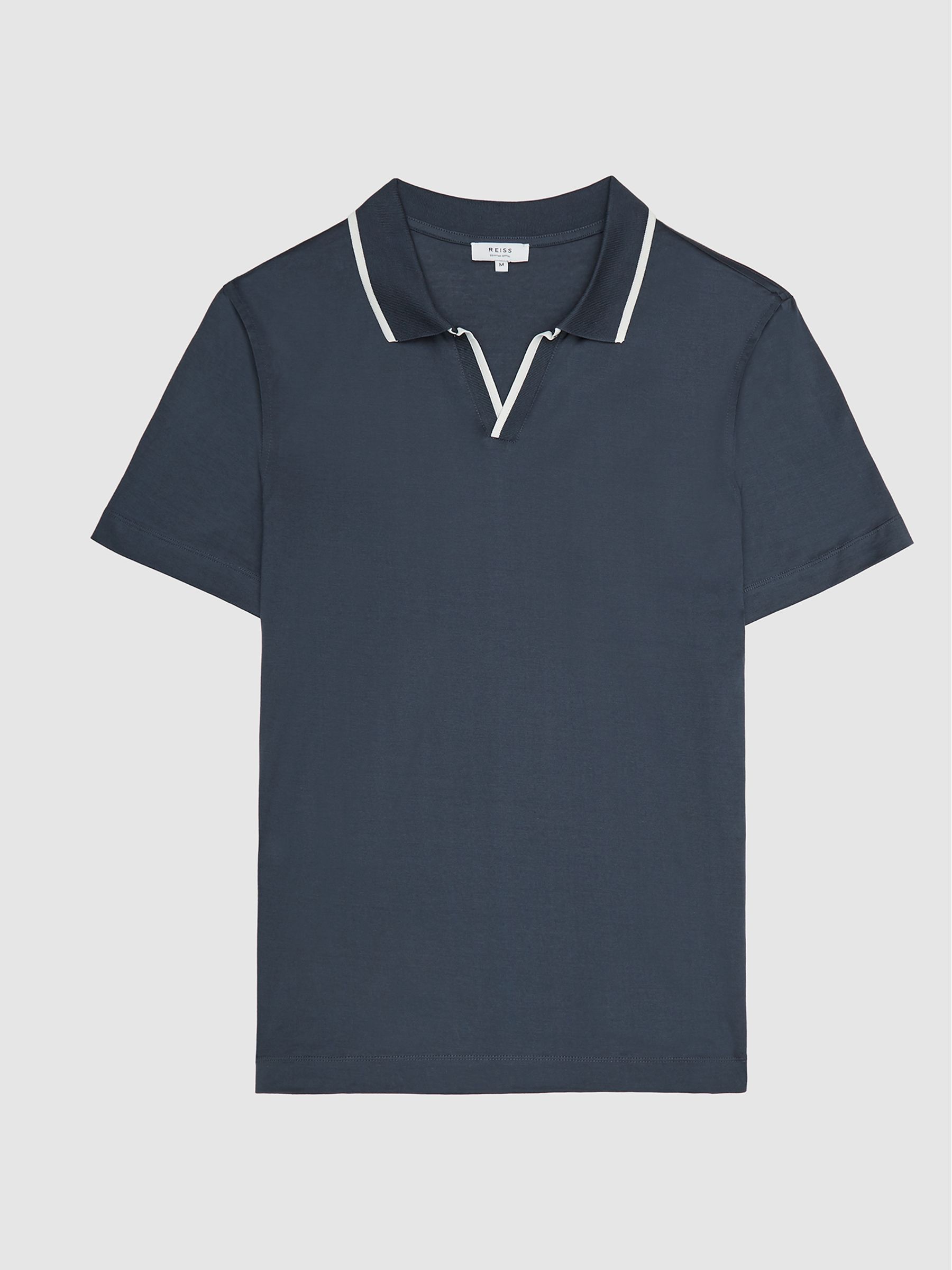 Contrast Tipped Jersey Polo Shirt in Airforce Blue - REISS
