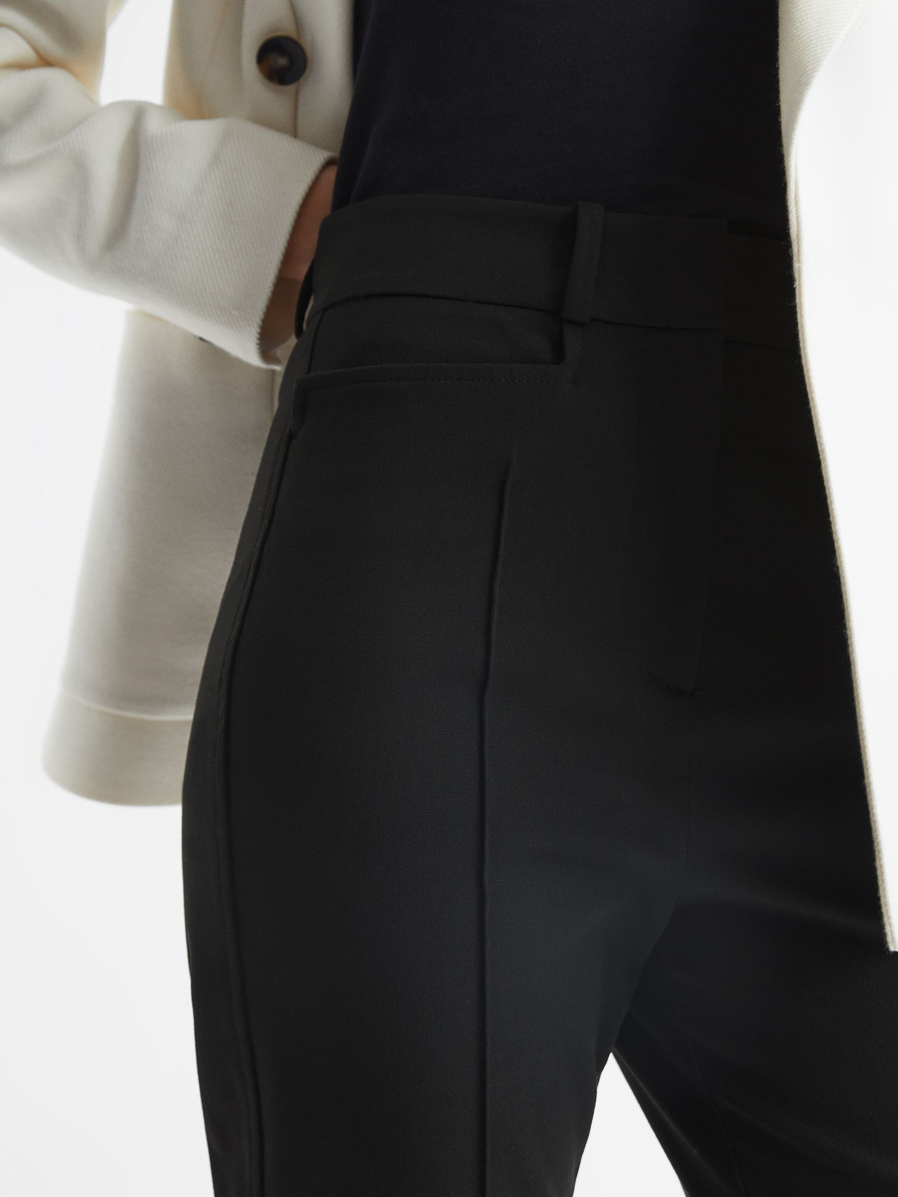 Flared High Rise Trousers in Black - REISS
