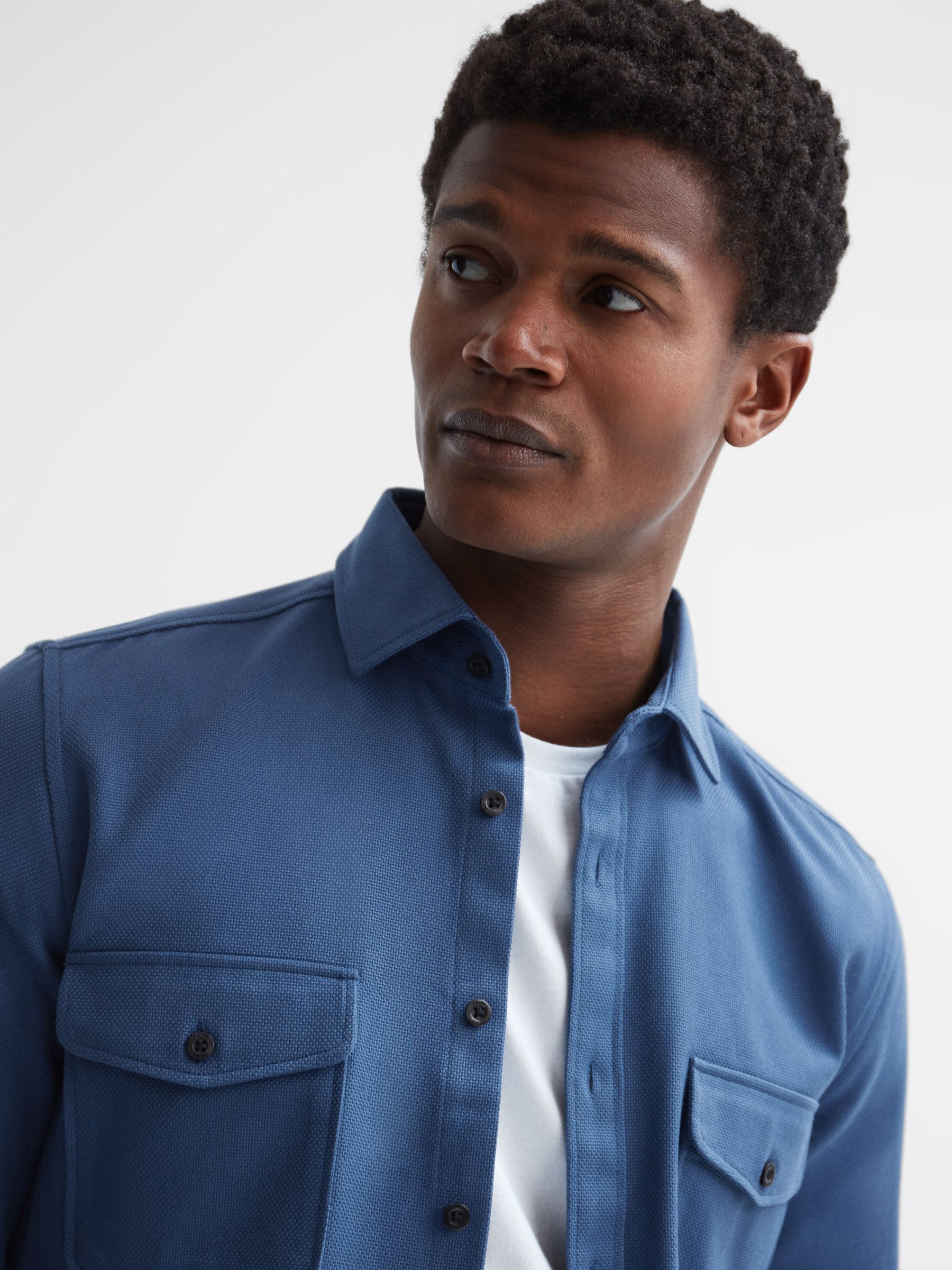 Cotton Canvas Overshirt in Airforce Blue - REISS