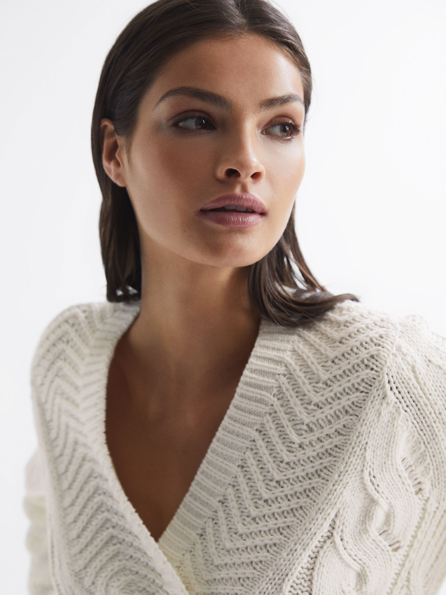 Reiss Claudine Cable Knit Shawl Neck Jumper REISS