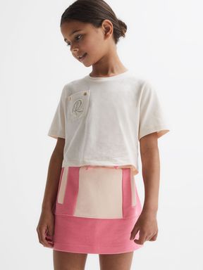 Junior Colourblock Cotton Drawstring Skirt in Pink