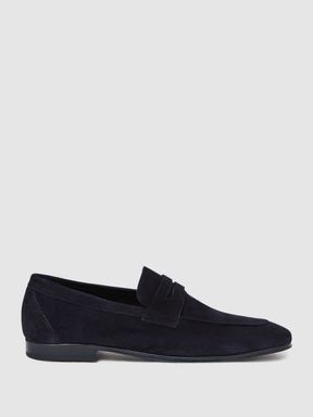 Suede Slip On Loafers in Navy