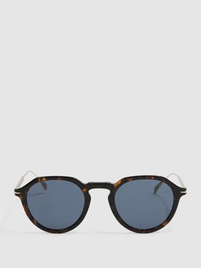 Eyewear by David Beckham Rounded Sunglasses in Tortoise