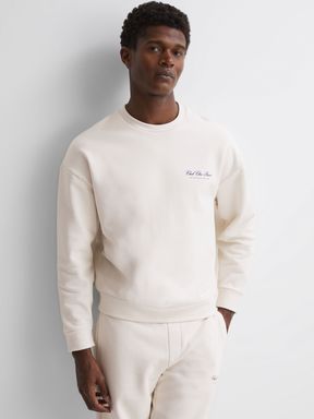 Reiss | Ché Motif Cotton Sweatshirt in Off White