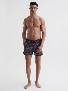 Vilebrequin Turtle Print Swim Shorts in Black/Red