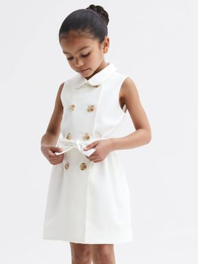 Junior Sleeveless Belted Dress in White
