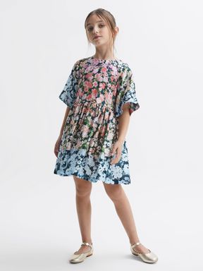 Senior Floral Print Bell Sleeve Dress in Multi