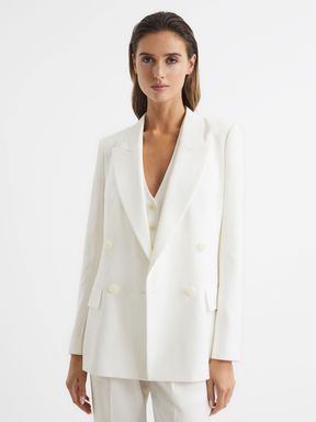 Crepe Double Breasted Blazer in White