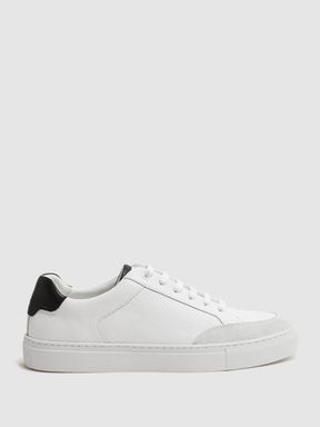 Leather Contrast Sole Trainers in White/Black