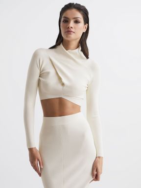 High Neck Cropped Co Ord Top in White