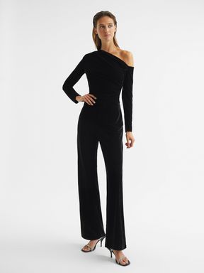 Fitted Velvet Jumpsuit in Black