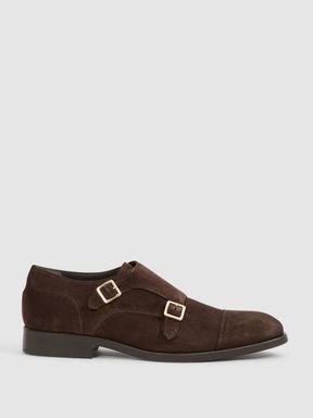 Suede Monk Strap Shoes in Chocolate