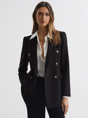 Double Breasted Twill Blazer in Black