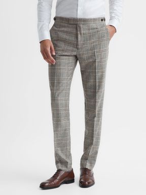 Wool-Blend Checked Trousers in Oatmeal