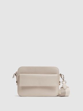 Leather Crossbody Camera Bag in Off White