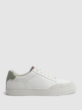 Leather Contrast Sole Trainers in White/Sage