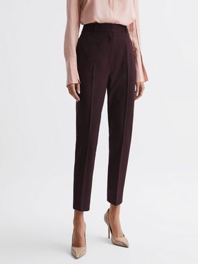 Wool Blend Tailored Trousers in Berry