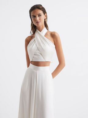 Cropped Halter Occasion Top in White