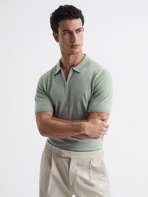 Merino Zip Neck Polo in Apple