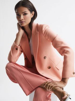 Regular Double Breasted Twill Blazer in Pink