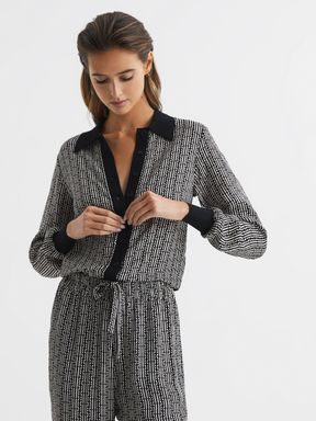 Printed Mix-Knitted Shirt in Black