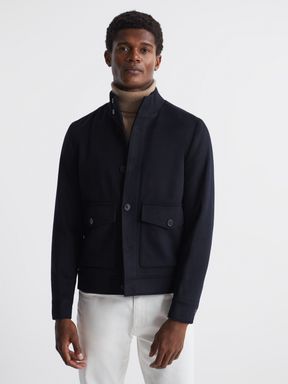 Wool Button-Through Jacket in Navy