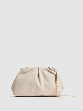 Nappa Leather Clutch Bag in Off White