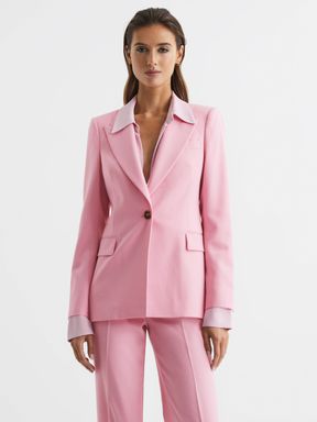 Single Breasted Wool Blend Blazer in Pink