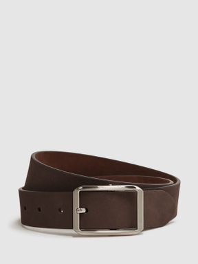 Nubuck Leather Reversible Belt in Chocolate/Tan