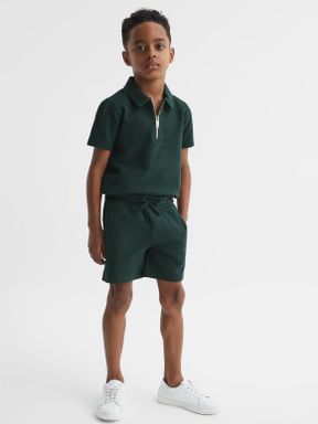 Senior Slim Fit Textured Drawstring Shorts in Emerald