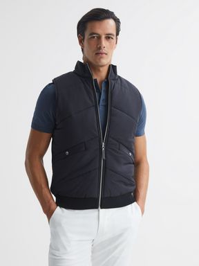 Sleeveless Quilted Knitted Gilet in Navy